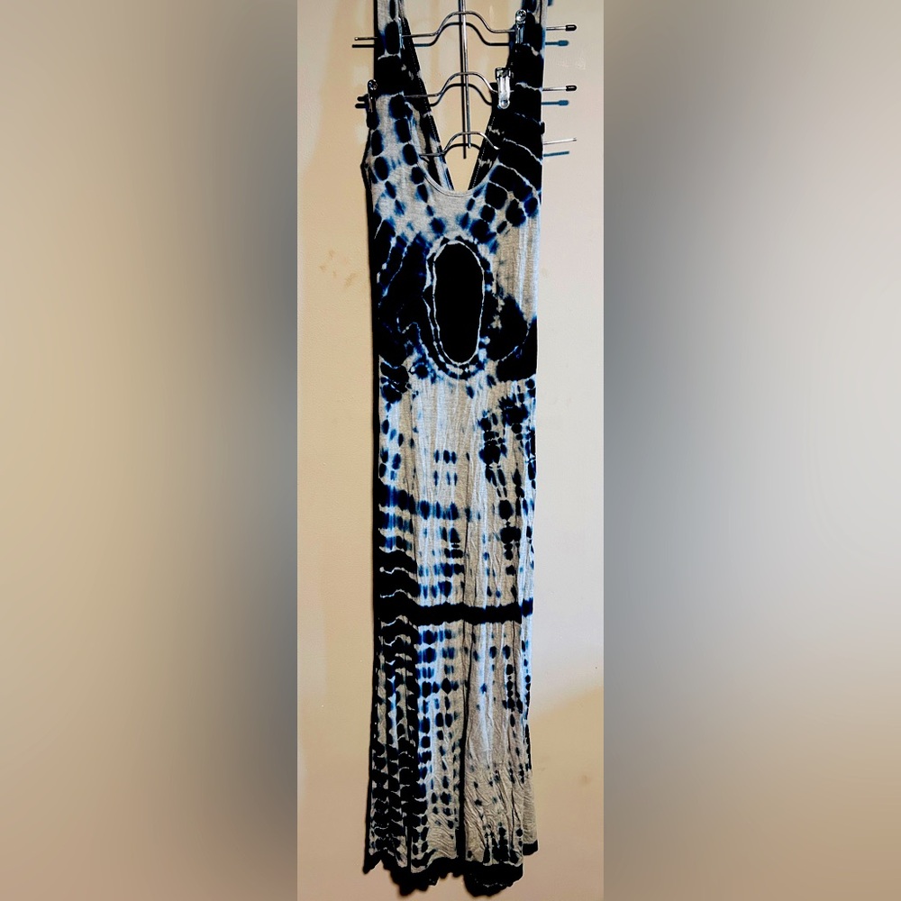 Evolution and Creation Backless Tie-Dye Dress - dark navy blue and White
